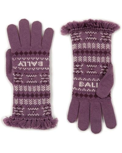 Bally Fair Isle-knit Fringed Gloves - Purple