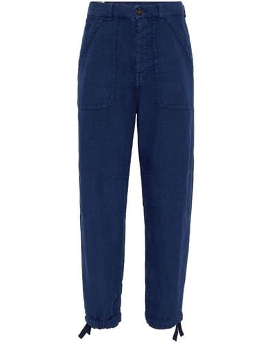 Brunello Cucinelli Dyed Linen Straight-leg Trousers - Blue
