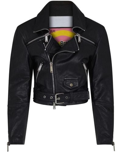 DSquared² Veste de moto en cuir à coupe crop - Noir