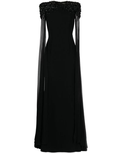 Jenny Packham Jenna Crystal-embellished Cape Gown - Black