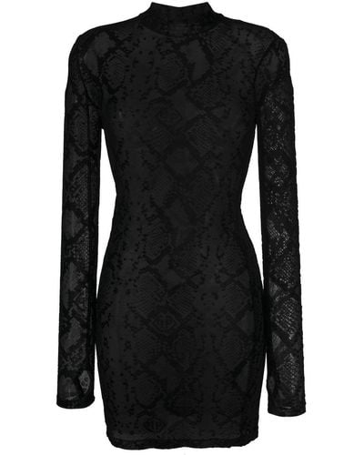 Philipp Plein Robe transparente à imprimé peau de serpent - Noir