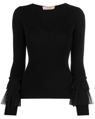 Twin Set Tulle-insert Knitted Jumper - Black