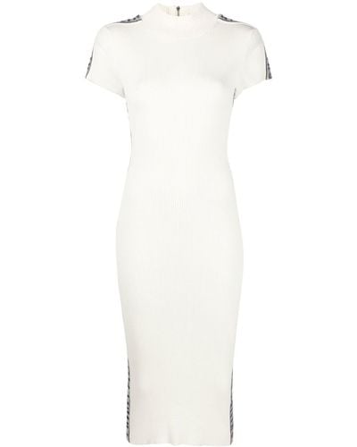 Philipp Plein Rhinestone-logo Ribbed Wool Midi Dress - White