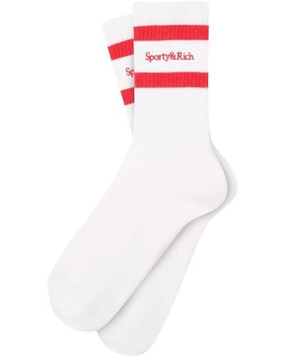 Sporty & Rich Serif Logo Cotton Socks - White