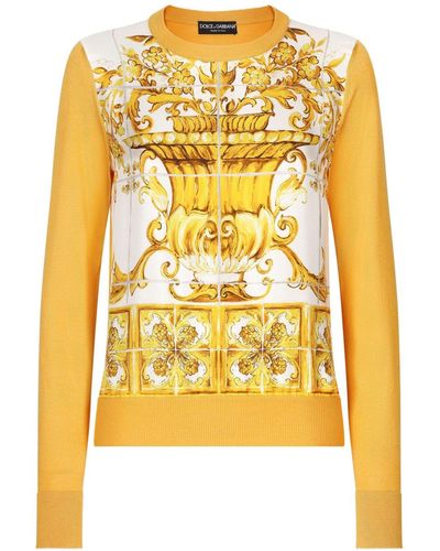Dolce & Gabbana Pull à motif Majolica - Jaune