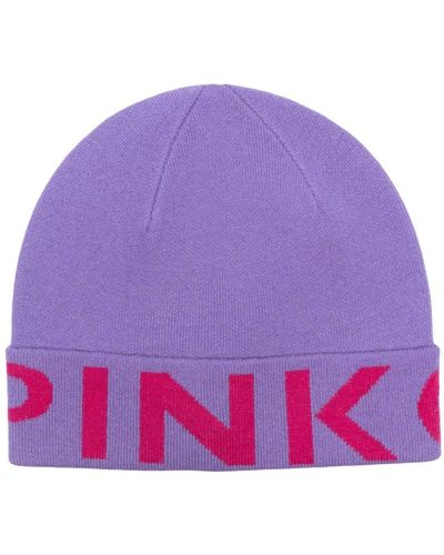 Pinko Bonnet en maille à logo intarsia - Violet