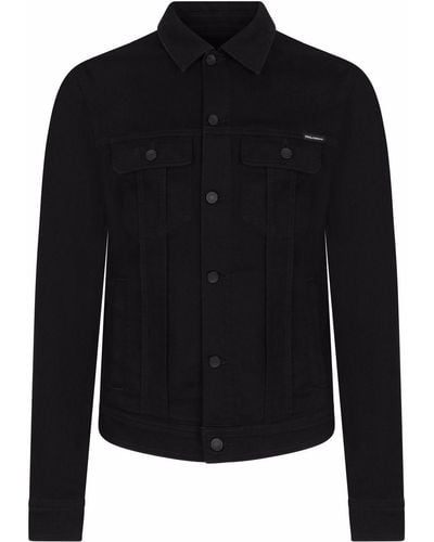 Dolce & Gabbana Camp Collar Denim Jacket - Black