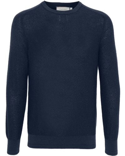 Canali Crew-neck Ribbed Sweater - Blue