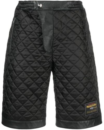 Moschino Logo-patch Diamond-quilted Shorts - Gray