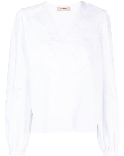 Twin Set Bluse mit Lochstickerei - Weiß