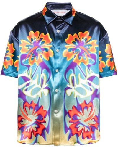 Bluemarble Floral-print Satin Shirt - Blue