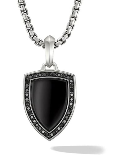 David Yurman Sterling Silver Shield Onyx And Diamond Amulet - Black