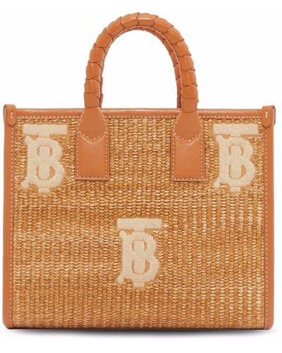 Burberry Mini Raffia Freya Tote Bag - Brown