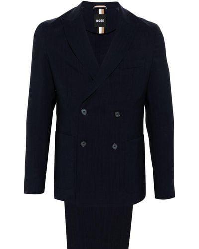 BOSS Slub-texture Wool Suit - Blue
