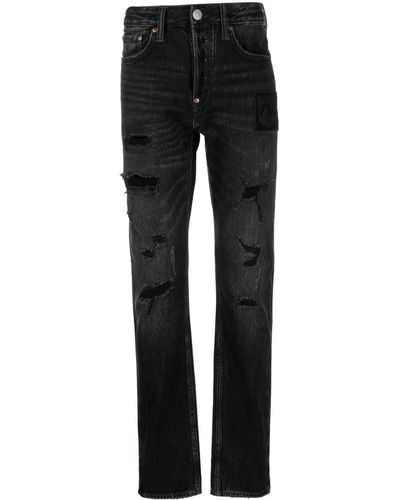 Evisu Jeans con effetto vissuto a vita media - Nero