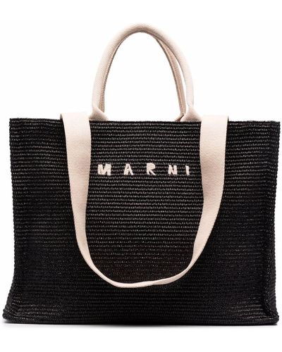 Marni Black Embroidered-logo Basket Tote Bag