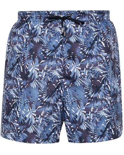Corneliani Leaf-print Swim Shorts - Blue