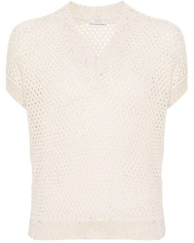 Peserico Sequin-embellished Open-knit Top - Natural