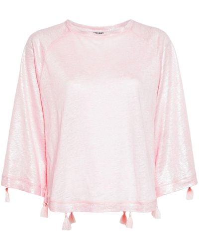 Max & Moi Tassel-detail Linen Jersey Top - Pink