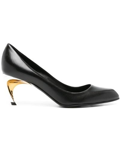 Alexander McQueen Metallic-heel Leather Court Shoes - Black