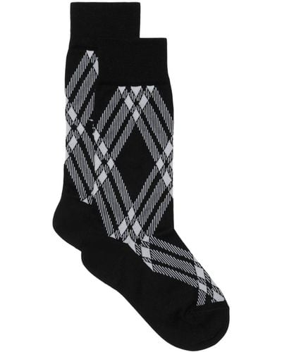 Burberry Check-print Logo-print Socks - Black