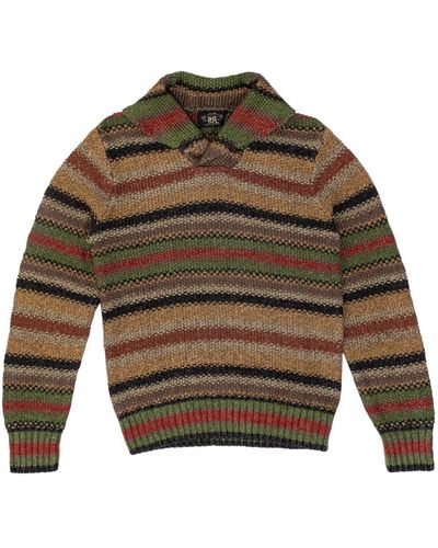 RRL Shawl-collar Striped Sweater - Green