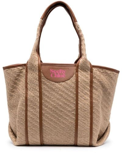 See By Chloé See By Chloe 'laetizia' Canvas And Leather Tote Bag - Brown