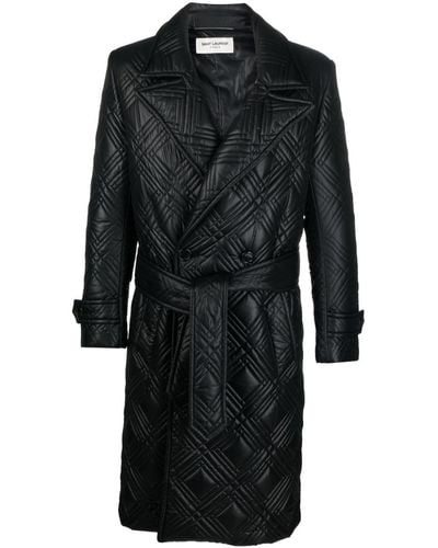 Saint Laurent Quilted Wrap Midi Coat - Black