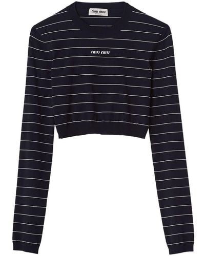 Miu Miu Striped Cropped Sweater - Blue