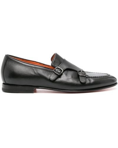 Santoni Leather Monk Shoes - Black