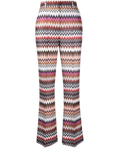 Missoni Pantalon à taille haute à motif zigzag - Rouge