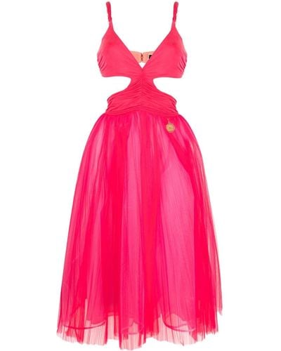 Elisabetta Franchi Tulle Cut-out Midi Dress - Pink