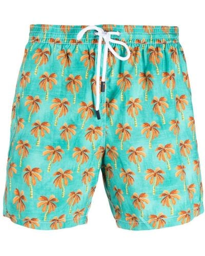 Barba Napoli Palm Tree-print Swim Shorts - Blue