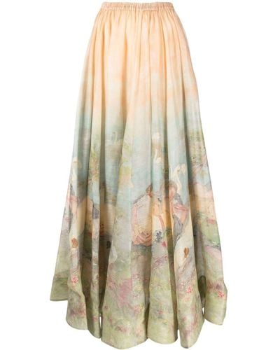 Zimmermann Luminosity Painterly-print Maxi Skirt - White