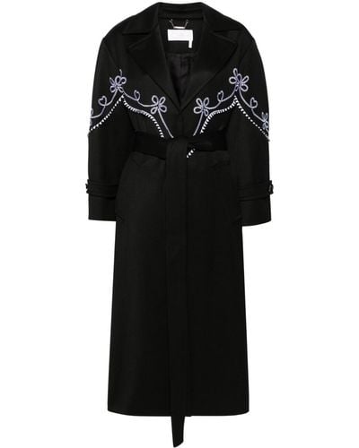 Chloé Floral-embroidered Wool Coat - Women's - Cotton/virgin Wool/polyester/ceramic - Black