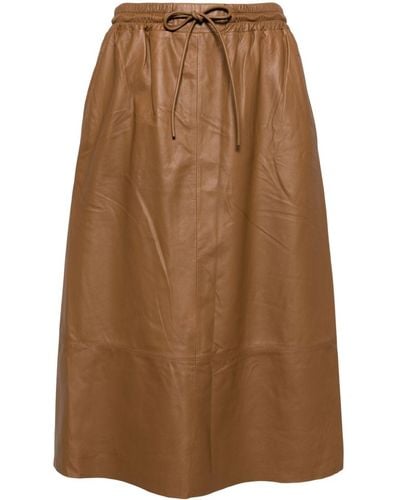 Yves Salomon Elasticated-waistband Leather Skirt - Brown