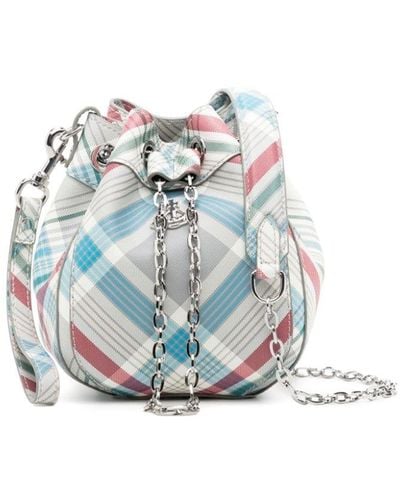 Vivienne Westwood Small Chrissy Check-print Bucket Bag - White