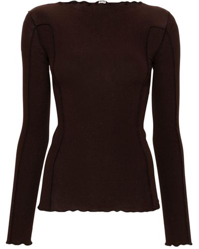 Baserange Mock-neck Ribbed-knit Top - Brown