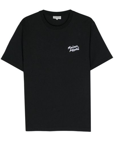 Maison Kitsuné Logo-embroidered Cotton T-shirt - Black