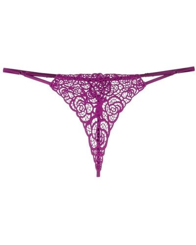 Fleur du Mal Floral-motif Guipure-lace Thong - Purple