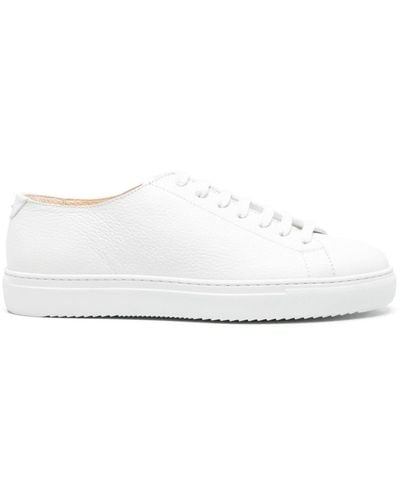 Doucal's Grained Leather Lace-up Sneakers - White
