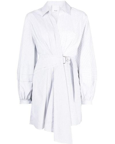 Acler Stripe-pattern Belted Draped Dress - White