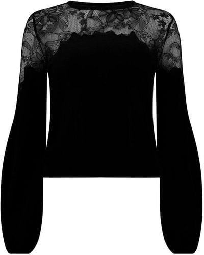 Giambattista Valli Lace-panel Round-neck Sweater - Black