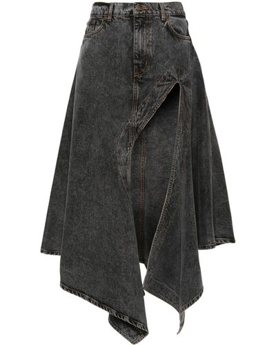 Y. Project Asymmetric Denim Maxi Skirt - Grey