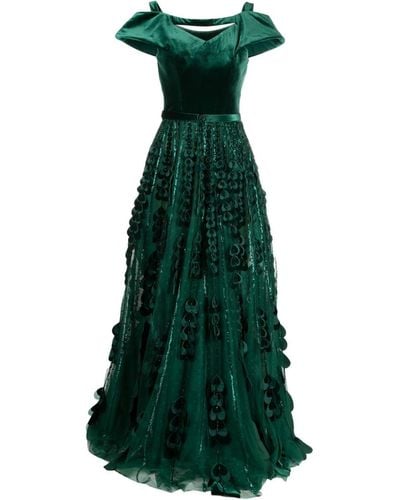 Saiid Kobeisy Heart-appliqué Beaded Tulle Dress - Green