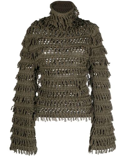 Blumarine Fringe-design High-neck Sweater - Green