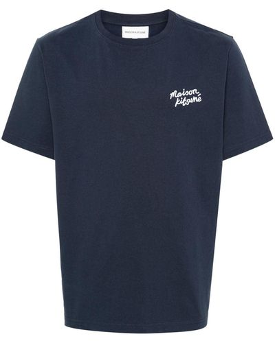 Maison Kitsuné T-Shirt mit Logo-Stickerei - Blau