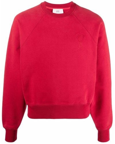 Ami Paris Ami De Coeur Organic-cotton Sweatshirt - Red