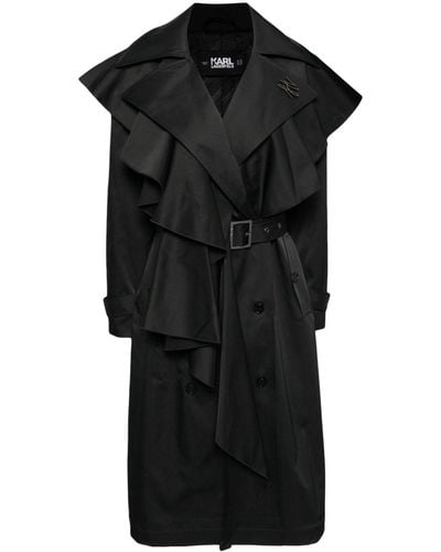 Karl Lagerfeld Ruffle Trench Coat Handpicked By Hun Kim - Black