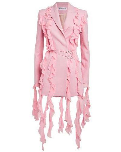 Mach & Mach Wool Ruffled Blazer Mini Dress - Pink